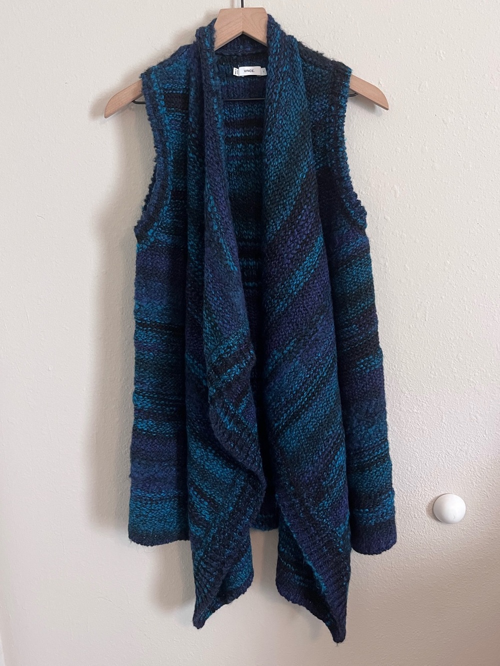 Vince Women's Navy Alpaca Wool Open Sleeveless Cardigan Sweater Medium Waterfall